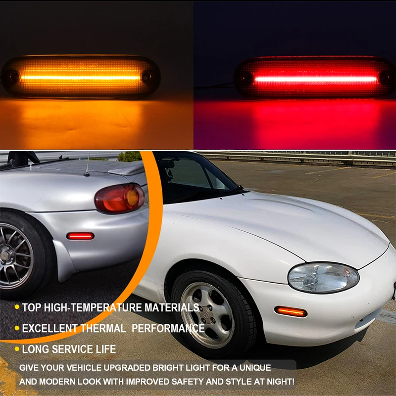 For Mazda Miata MX-5 MX5 1990-2005 Clear & Smoked Lens LED Side Marker Lamp Amber Front Red Rear Side Fender Lights