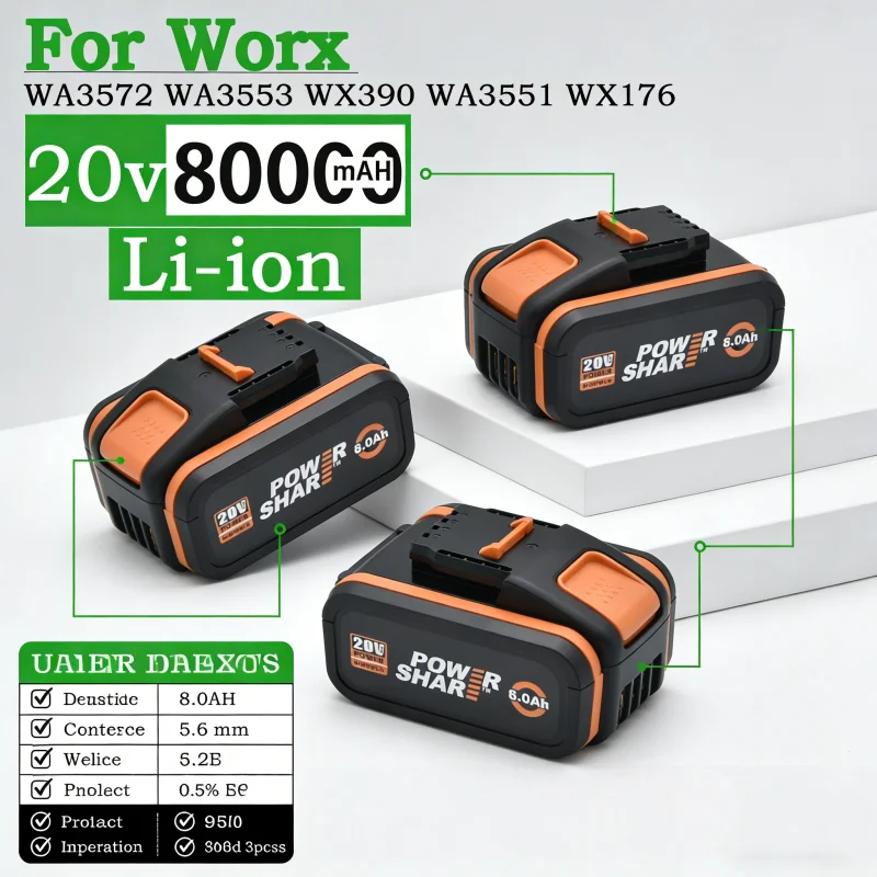 

Original New 4Ah 8Ah for WORX 20V WA3014 WA3551 WG630 WG629 WX372 WX390 WX394 WX550 WX523 WX802 WX858 WX900 Power Tool Battery