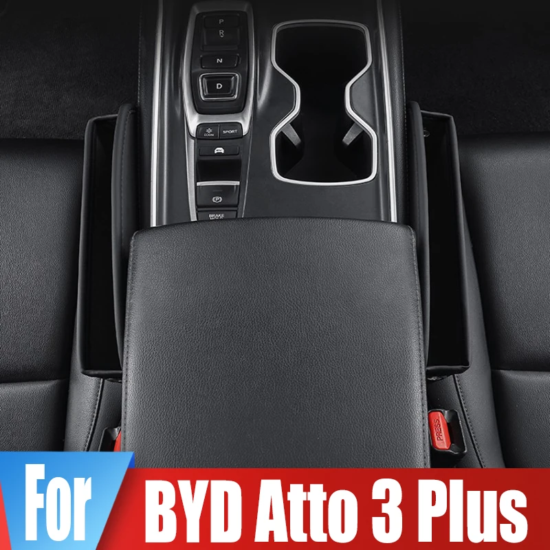 Car Seat Crevice Storage Box For BYD Atto 3 Plus Water Cup Key Card Phone Reserved Charging Cable Hole Organizer Bag Accessories