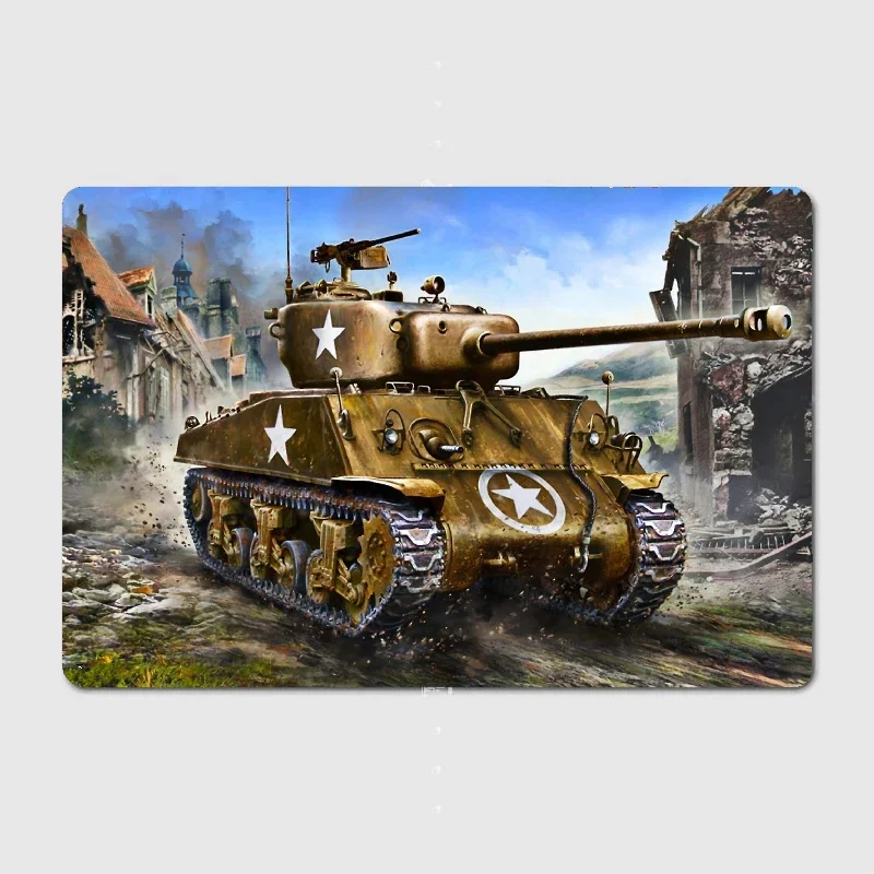 M4 Sherman Medium Tank Metal Sign Poster Garage Decoration Living Room Cinema Living Custom Tin Vintage Home Decor