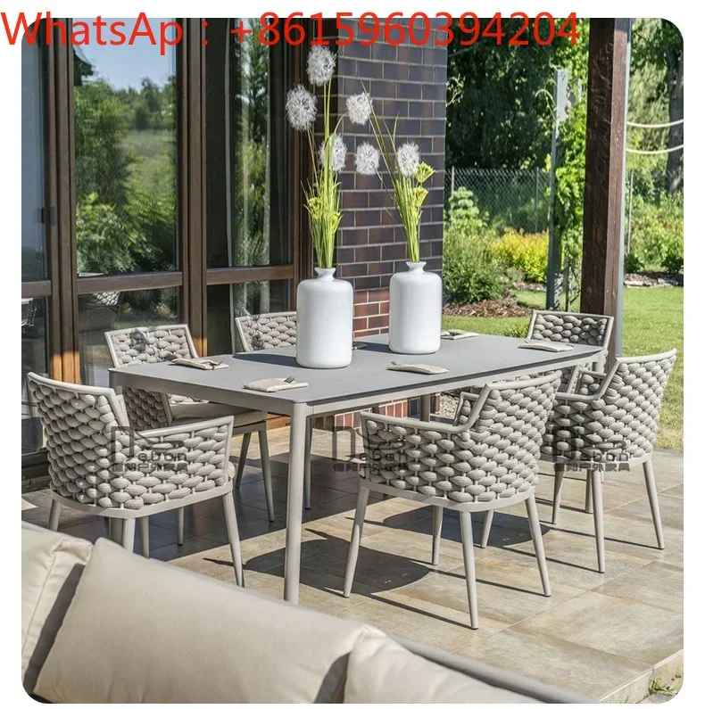 Outdoor tables and chairs Nordic leisure open-air garden rattan chairs sunscreen waterproof rockboard coffee shop outdoor table