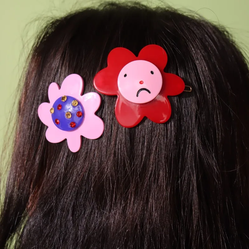 HANGZHI Summer Fun Colorful Side Clip Cute Cartoon Flower Strawberry Bangs Clip Daily Personality Hair Accessories for Women New