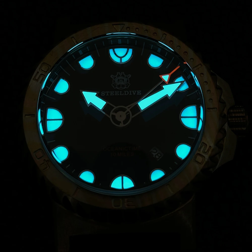 STEELDIVE 남성용 자동 시계 46.5mm 기계식 손목시계 청동 티마스커스 케이스 다이버 1000ATM BGW-9 발광 사파이어 NH35
