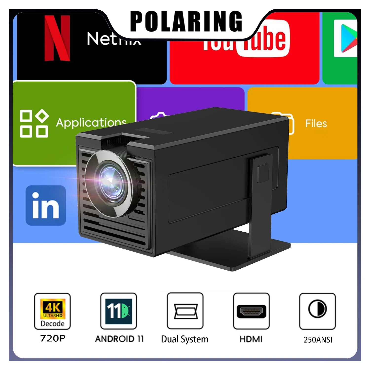 Polaring P50Mini All Winner H713 Android Projector 5G Wifi BT 350Ansi Cinema Home Keystone HDMI Proyector 1080P 4K  projector