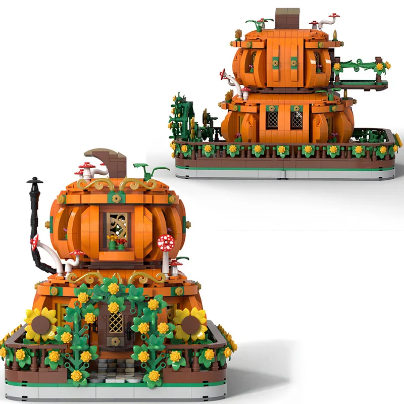 MOC Halloween Double Layer Pumpkin House Creative Ghost House Scene Building Blocks Bricks Toys Kids Gifts Compatible With LEGO