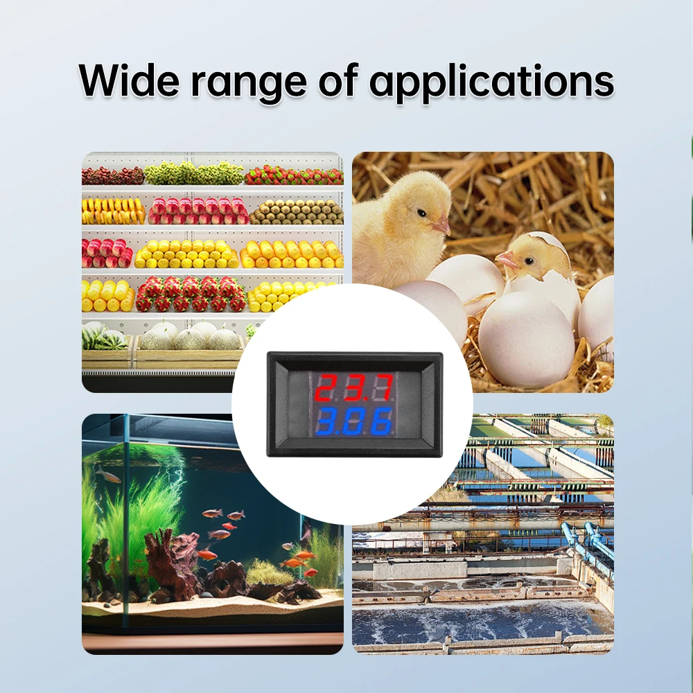 تيار مستمر 4 فولت إلى 28 فولت 0.28 بوصة LED صغير شاشة مزدوجة مستشعر درجة الحرارة الرقمي NTC مقاوم للماء مسبار معدني جهاز قياس درجة الحرارة