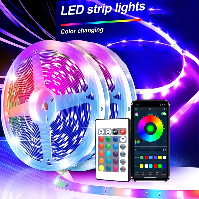RGB LED Strip With APP Control, Dual Control (Remote & App), Assorted Colors, Suitable for Bedroom, Living Room, Ceiling