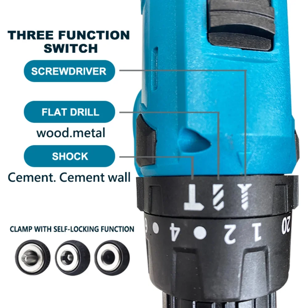 48V Electric Impact Drill 3 In 1 Electric Cordless Lithium-Ion Battery Mini Electric Power Screwdriver for Makita Battery Tools