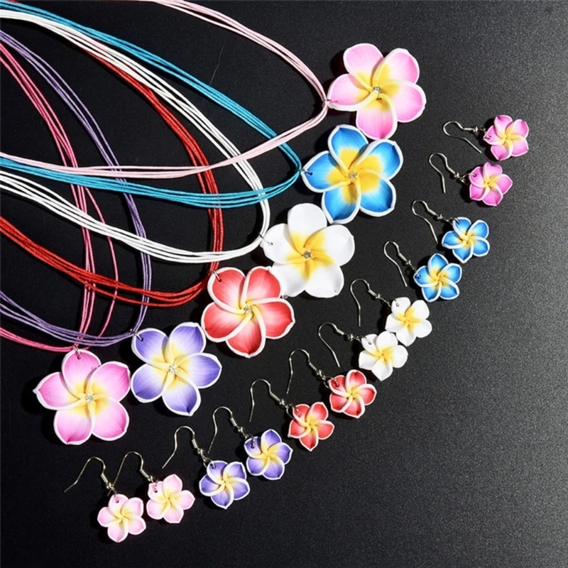 Y2K Frangipani Pendant Wax Rope Choker Necklace Earring for Women Elegant Harajuku Unusual Neck Chain Jewelry