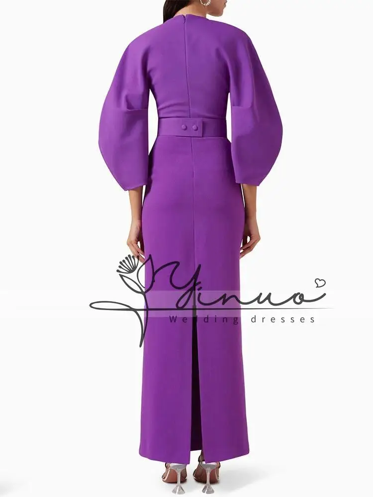 Customized Wedding Party Dresses Maxi O neck Puff Sleeves Column Formal Gowns for Women Removable Belt Elegant Evening Dress