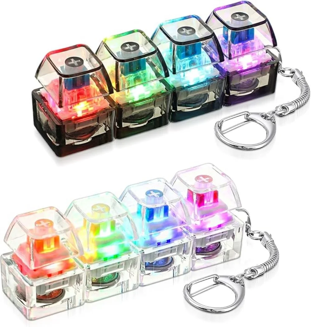 Chaveiro de teclado iluminado com 1 unidade, brinquedo de botão LED clicável para alívio do estresse, para pessoas com ansiedade, acessório para mesa de escritório