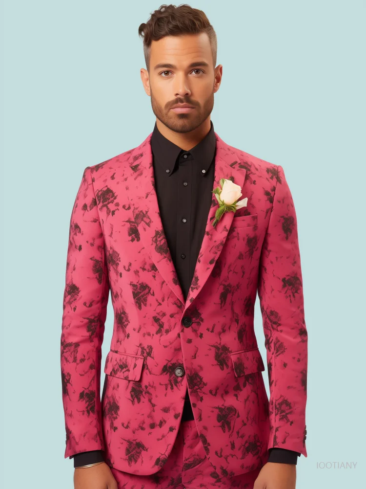 Fashion New Hawaiian Floral Print Suit Jacket Adult Gentleman Social Wedd Party Gown Men Slim Jacket Nightclub Stage Party Set
