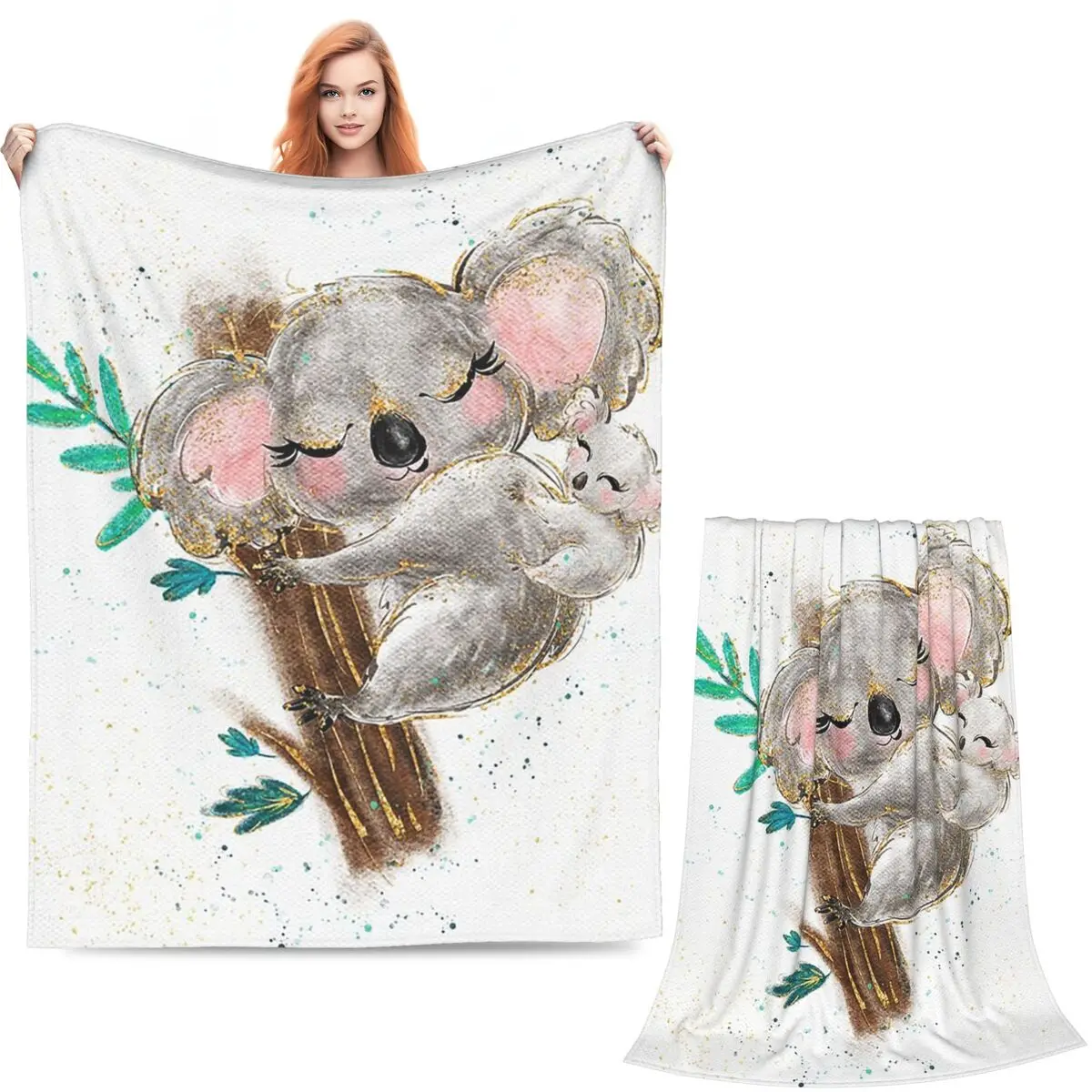 Baby Koala Bear Hug A Branch Blankets Soft Warm Flannel Throw Blanket Plush for Bed Living room Picnic Travel Home Sofa