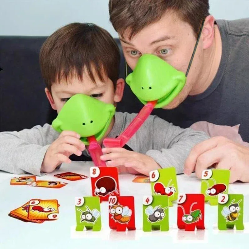 Wagging Tongue Frog Chameleon Lizard Mask Lick Cards Board Games Kids Novelty Toys Family Party Funny Game Toy for Children Boys