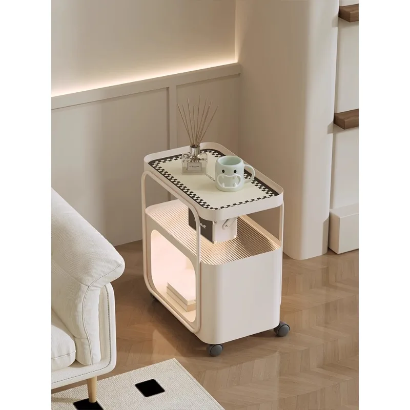 

Cream wind sofa side table living room simple modern creative small coffee table movable side cabinet trolley rack