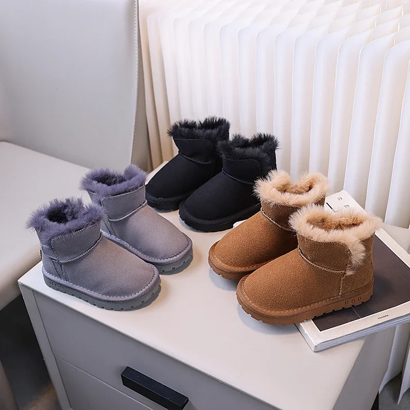 Children Plush Keep Warm Boots for Girls 2024 Winter New Fashion Korean Style Soft Bottom Anti-slippery Versatile Leather Shoes