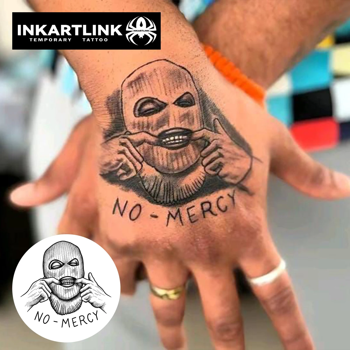 INKARTLINK 1PC Herbal No Mercy Mask Tattoo Lasts 2-5 Days, Unisex for Parties, Night Out & Street Style.