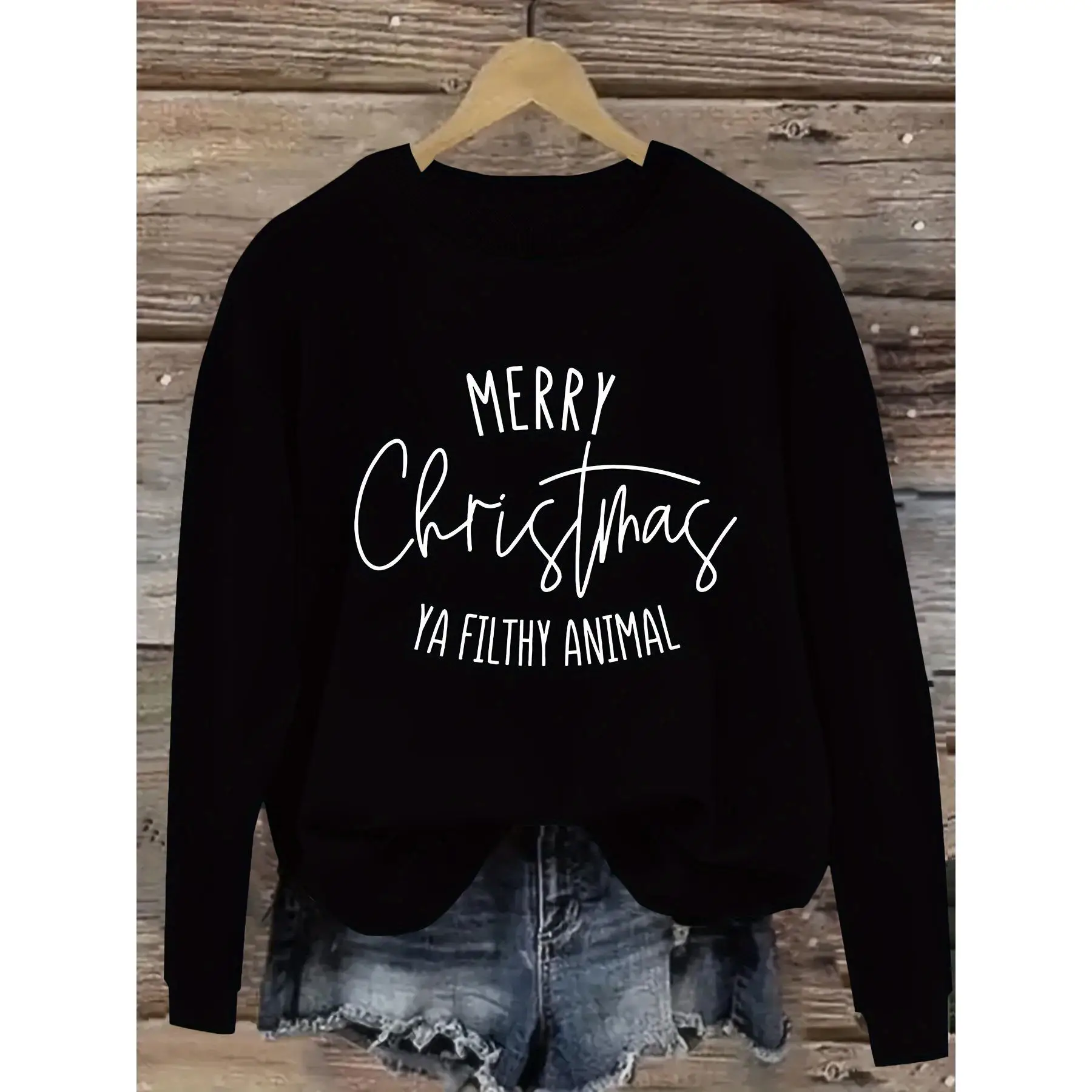 

Funny Christmas Sweatshirt "Ya Filthy Animal" for Women, Humorous Holiday Graphic Pullover Jumper, Casual Crewneck Top