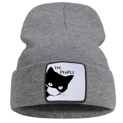 Big Black Cat Pattern Personality Printing New Men Winter Hats Keep Warm Casual Women Knitted Hat Soft Fashion Beanie For Teens