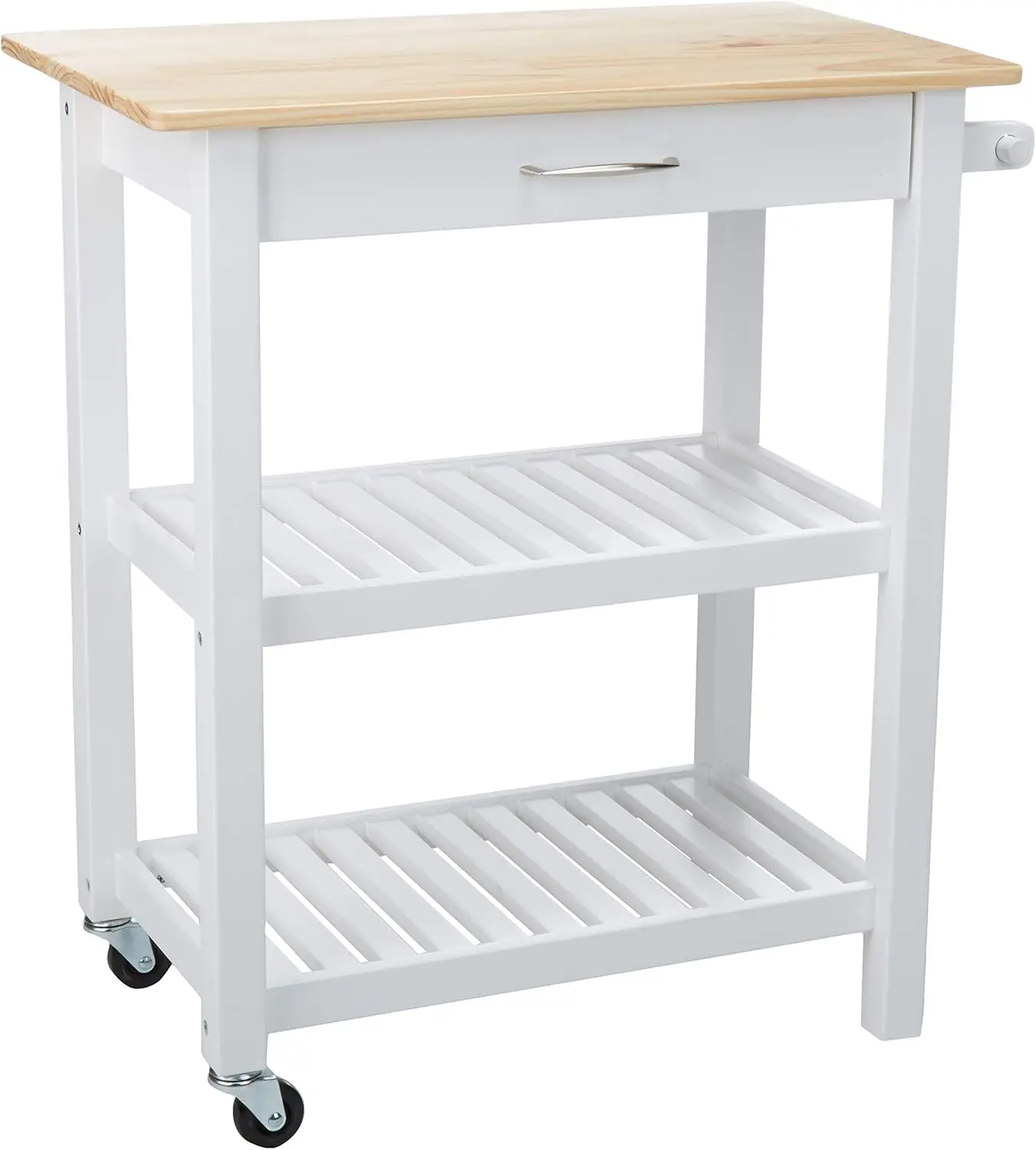 2 shelves Kitchen Island Cart with Storage, Solid Wood Top and Wheels, 35.4 x 18 x 36.5 inches, Natural / White