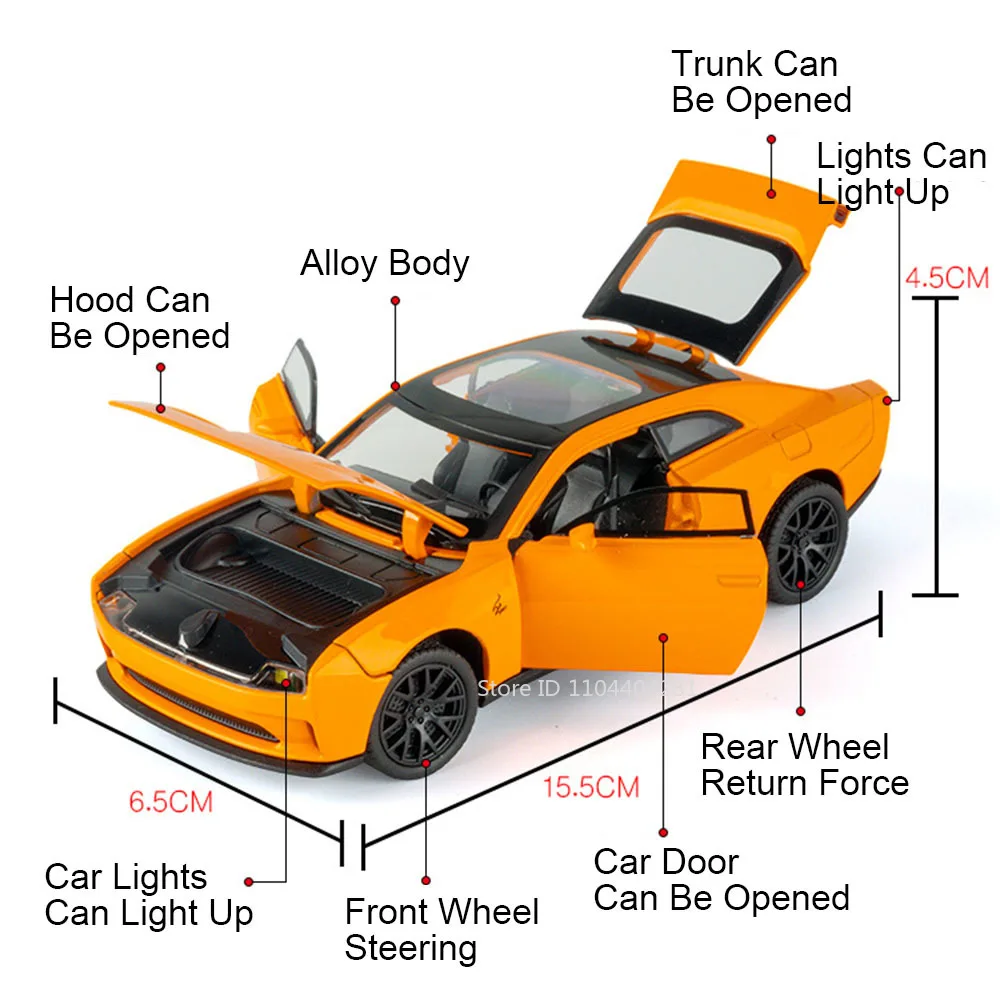 1:32 Challenger Hellcat modèle Miniature en alliage moulé sous pression voiture jouets portes ouvert son lumière retirer véhicules garçon cadeaux de noël
