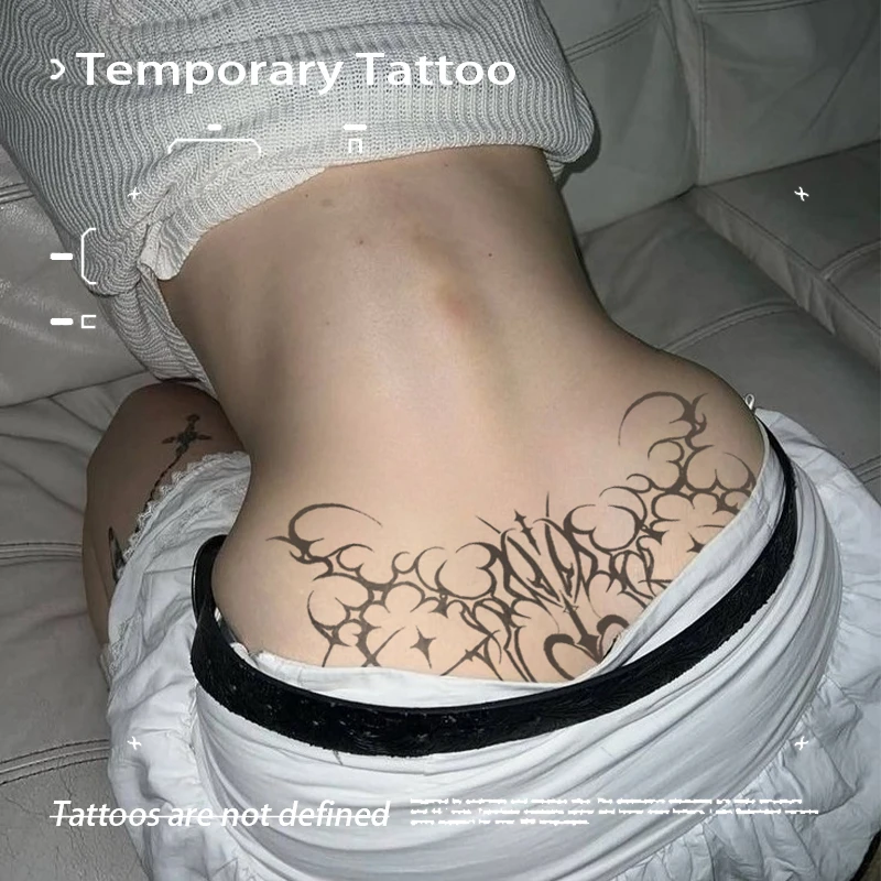 Herbal Juice Chicano Lettering Temporary Tattoo Waterproof Fake Tattoo Sticker Gothic Dark Art for Women Lower Back Waist 1PC