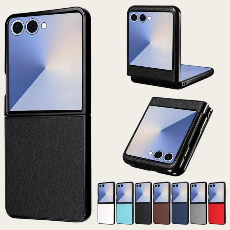 Skinlee For Samsung Galaxy Z Flip 8 5G Litchi Leather Flip Case foldable Shockproof Shell For Samsung Galaxy Z Flip 8 5G Casing