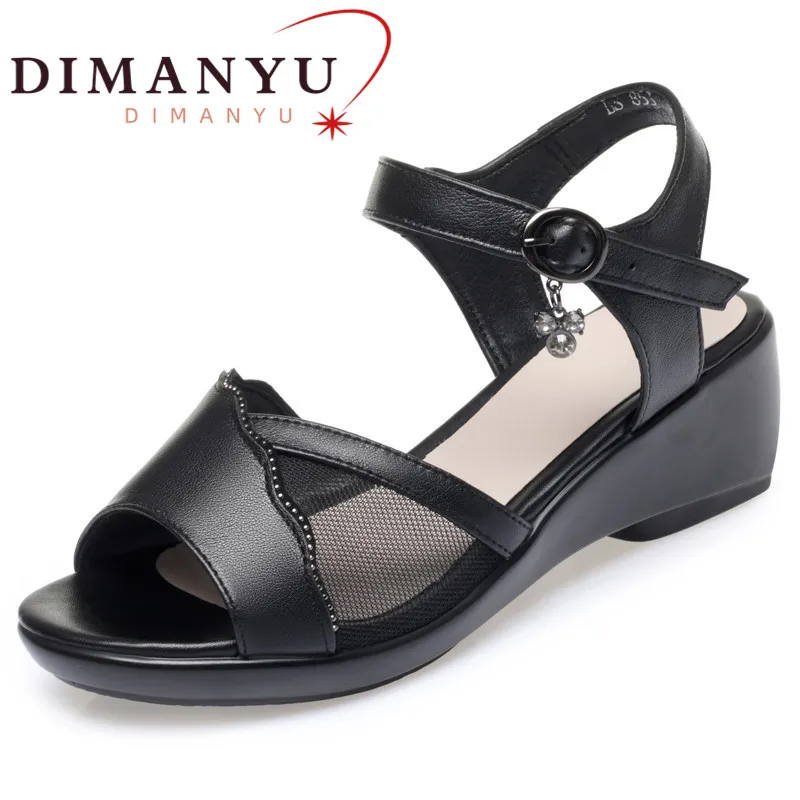 

DIMANYU Women Rome Sandals Summer Genuine Leather Women Sandals Large Size 41 42 43 High Heels Wedge Non-slip Mother Sandals