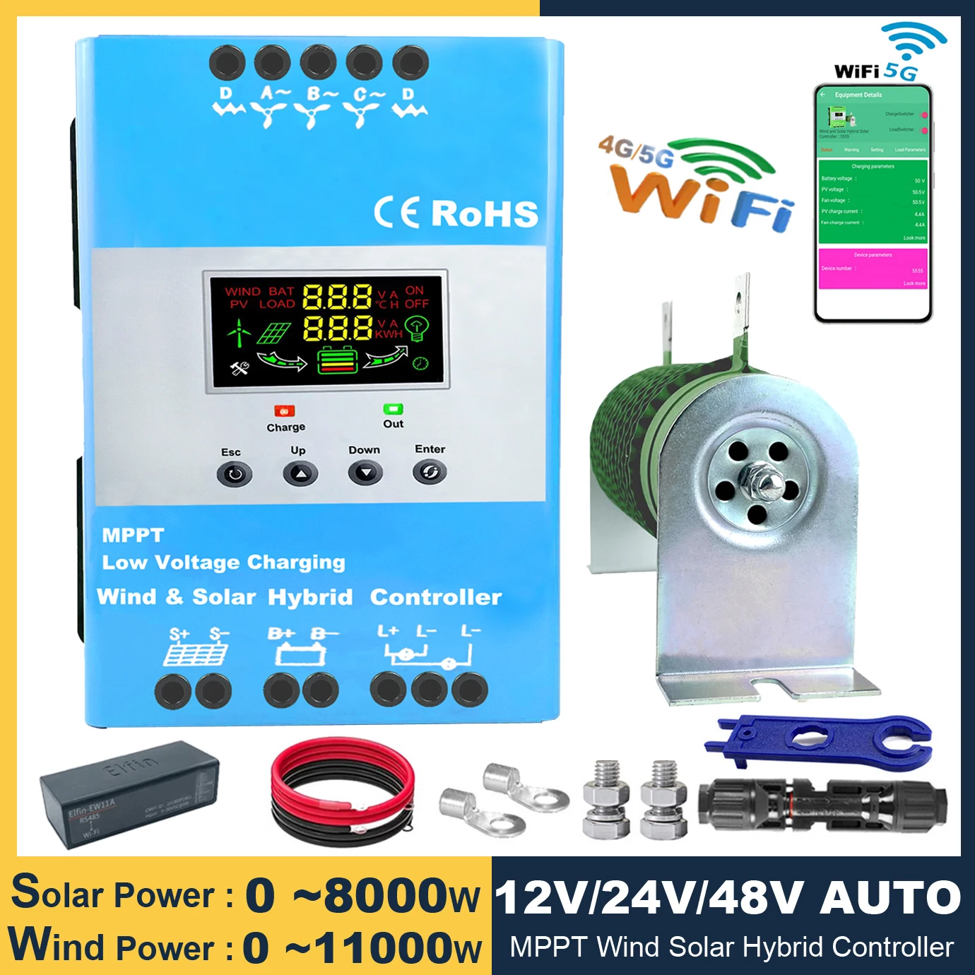 12 24 48V MPPT Solar Charge Controller with Dump Load for 3000W Solar Panel 4KW Wind Generator Lifepo4 Lithium Battery Equalizer