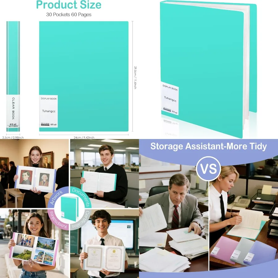 30-Pocket Heavy Duty Art Portfolio Folder with Clear Plastic Sleeves for 8.5x11 Documents Ideal for Presentation Book Display a