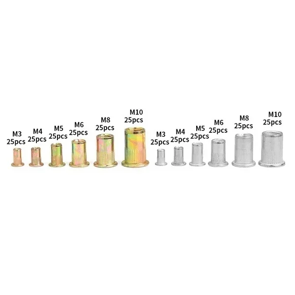 300/150PCS M3 M4 M5 M6 M8 M10 Mix Size 304 Stainless Steel Aluminum Carbon Steel Flat Head Rivet Nut Insert Rivnut Nutsert Set