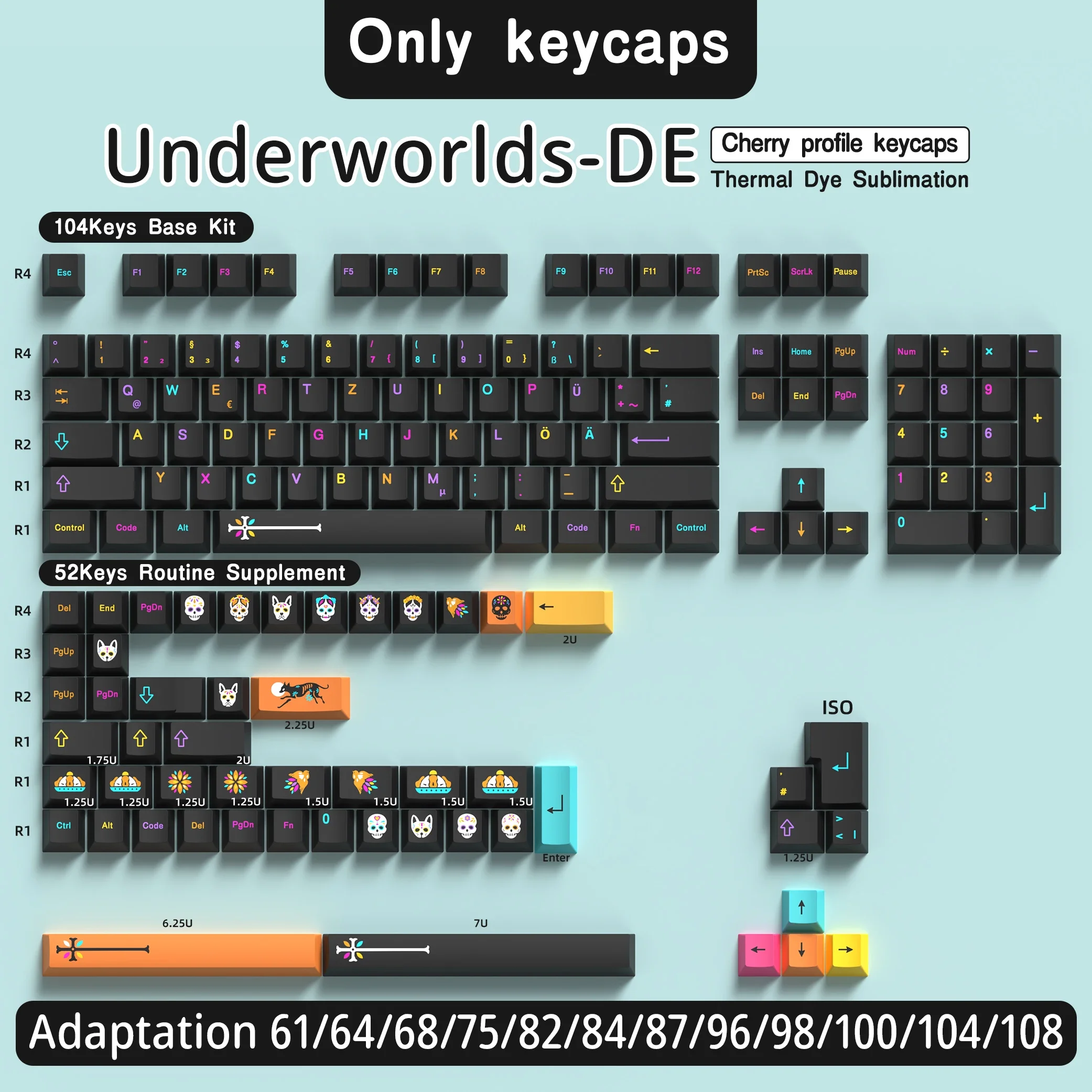 KYOMOT Deutsche Tastatur-Tastenkappen 156-Tasten DE Cute Anime PBT Sub Dye Cherry DE Profile Tastenkappe ISO-Layout für mechanische Tastaturkappe