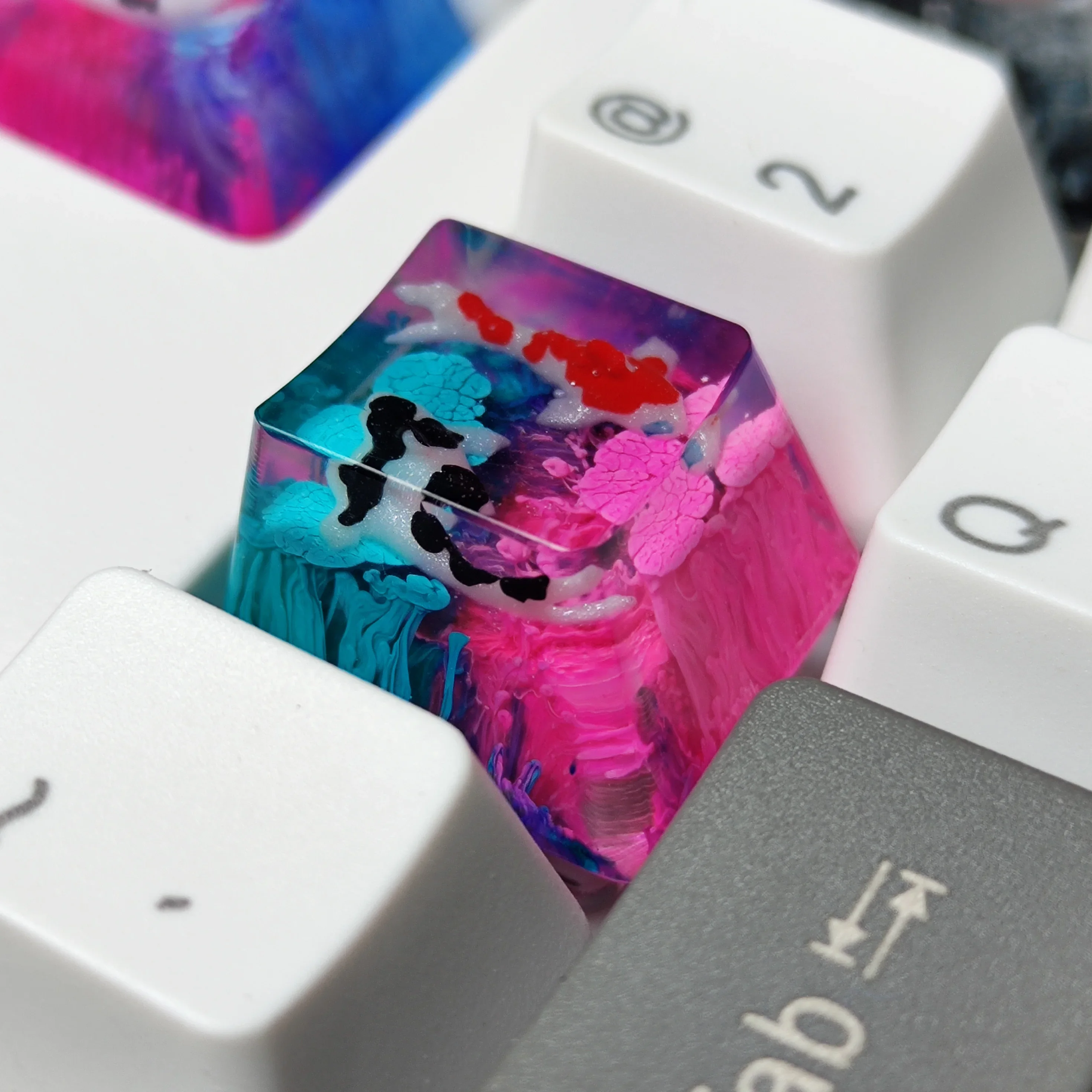 Teclas hechas a mano con paisaje personalizado, teclas de resina Koi 1U para Cherry Mx Switch, Teclado retroiluminado mecánico, reemplaza las teclas RGB