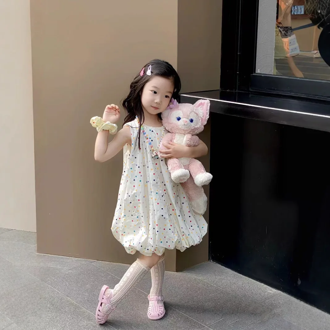 

Korean Children's Clothing Girls Sweet Dress 2025 Summer Clothing Little Girl Fashion Color Bud Vest Skirt