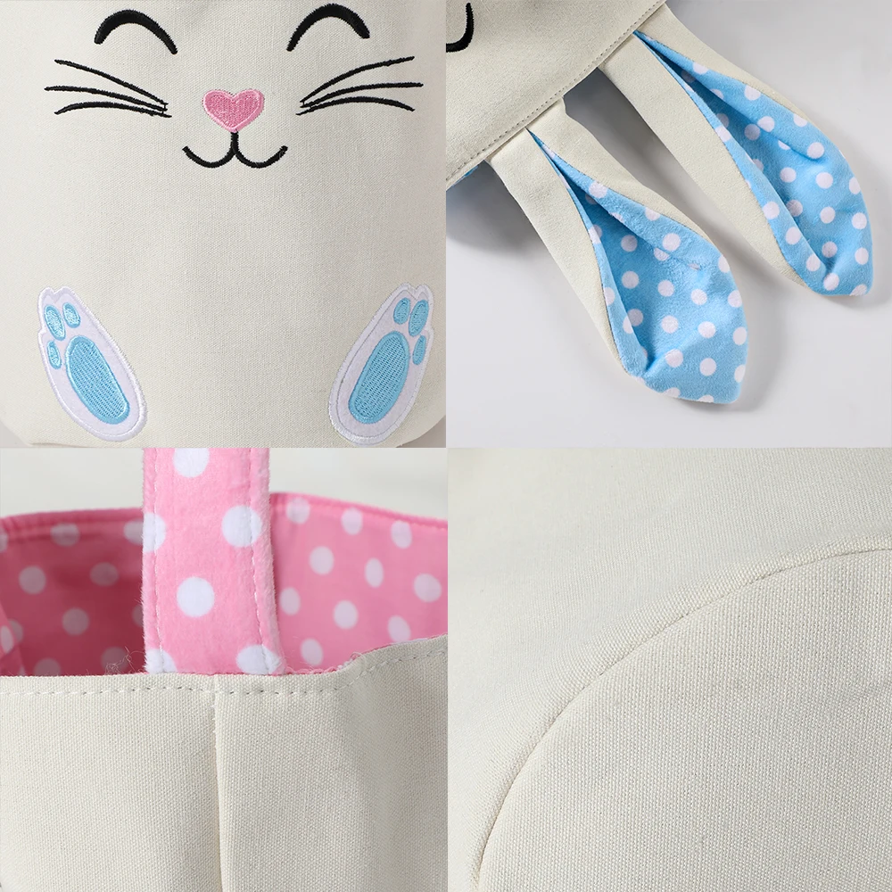 Bunny Easter Basket Empty Canvas Easter Bucket Rabbit Ears for Babies Kids Boys Girls Easter Egg Party Favor Decorations Handbag