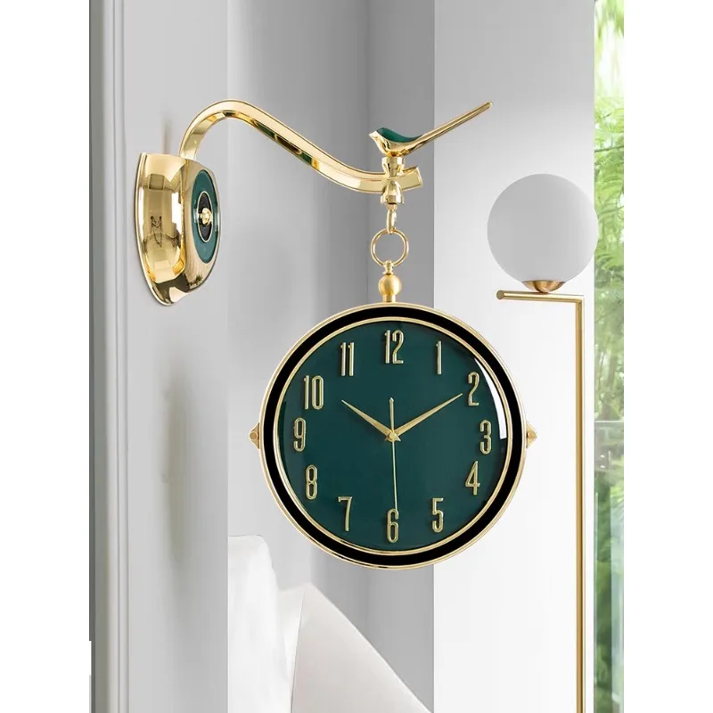 Double-sided living room large wall clock Modern simple light luxury two-sided clock Nordic restaurant decorative clock Creative