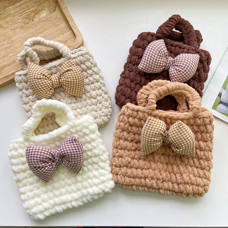 Children Handbag Handmade Knitted Bowknot Princess Harajuku Kid Clothing Matching Bag Casual Photography Classic Trend All-match