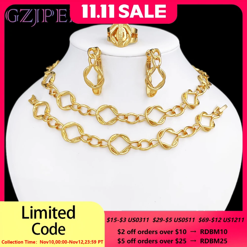 

Minimalist Style Women Jewelry Set Choker Set Two Tone Design Round Necklace Earrings Bracelet And Ring Nigeria Trending