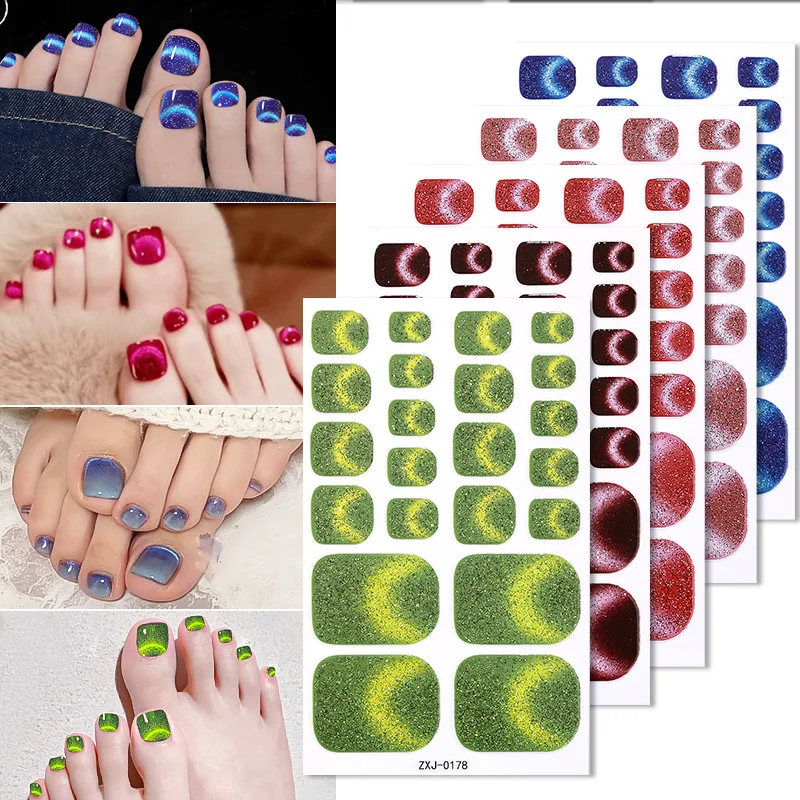

Cross-border popular hot-selling cat's eye toe nail art sticker full sticker free baking flash onion powder nail sticker foot st