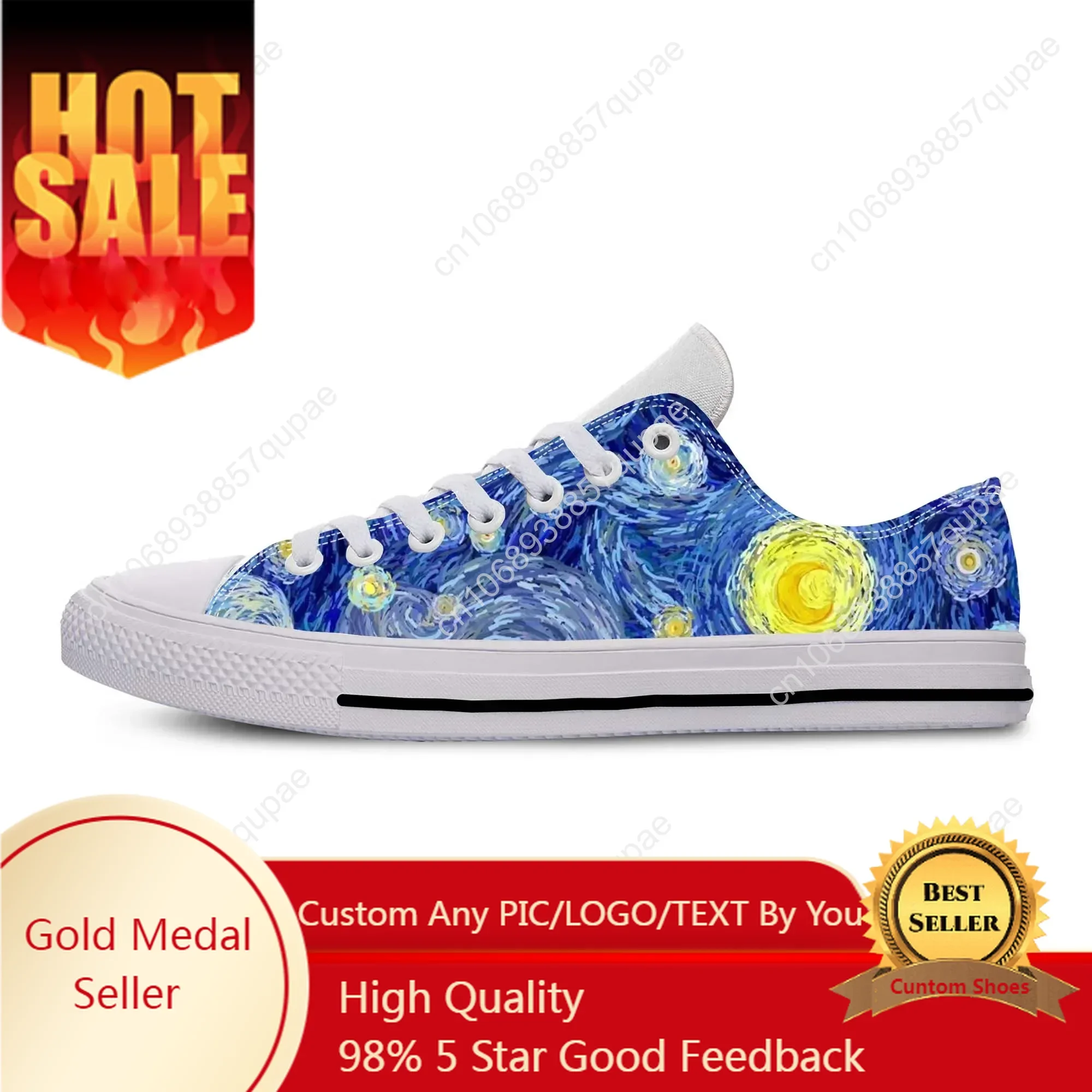 

Vincent Van Gogh Starry Night Oil Painting Fashion Casual Cloth Shoes Low Top Comfortable Breathable 3D Print Men Women Sneakers