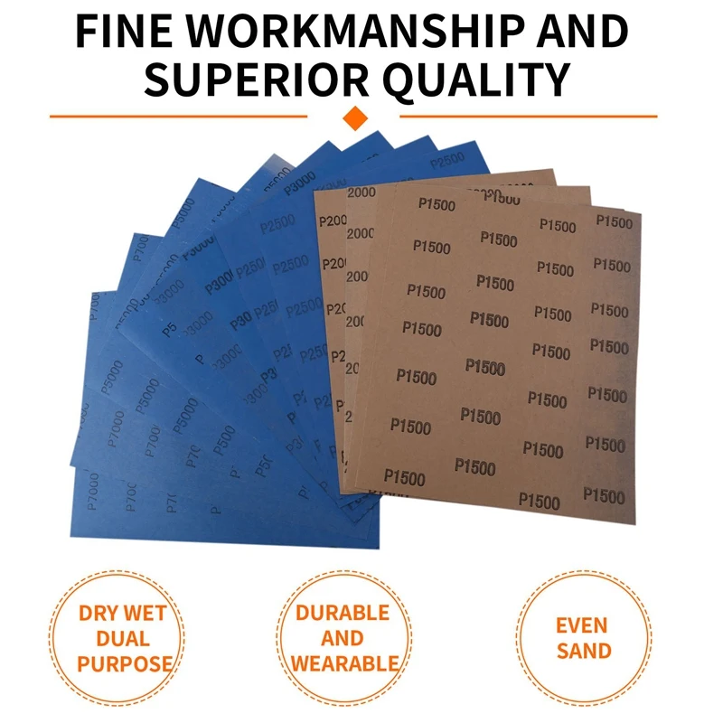 

A47U Grit 1500 2000 2500 3000 5000 7000 High Precision Polishing Sanding Wet/dry Abrasive Sandpaper Sheets - Germany, Pack of 12
