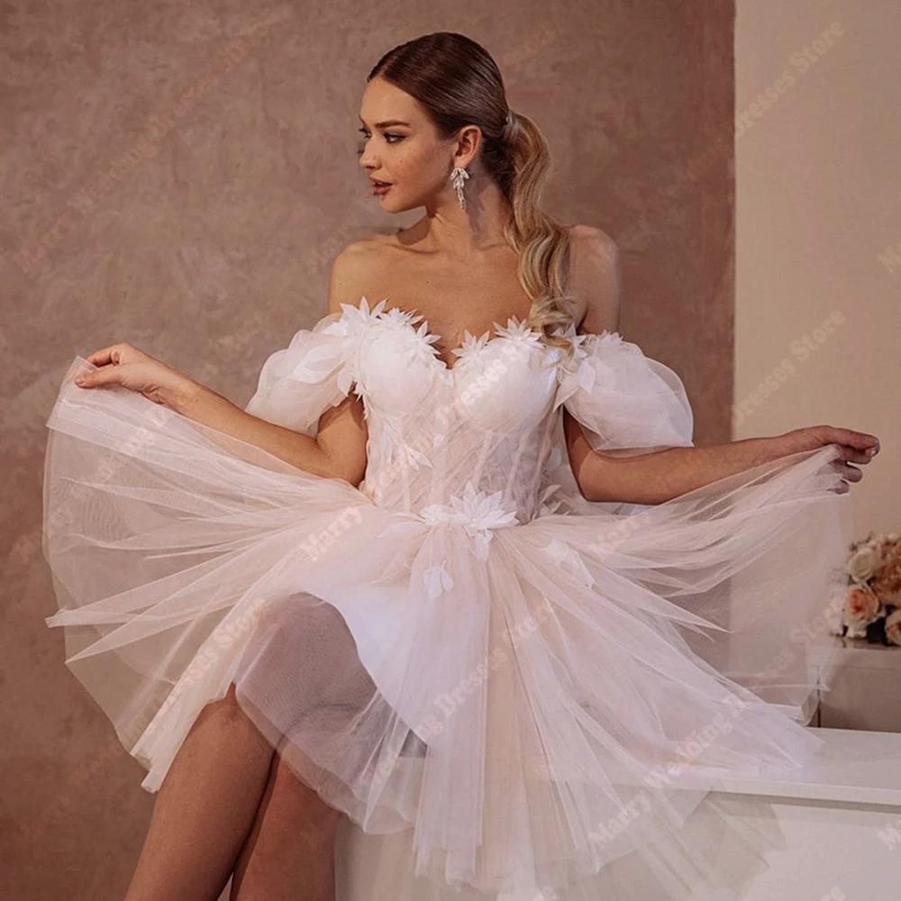 Minivestidos De novia cortos clásicos De corte en A para mujer, Vestidos De novia De encaje con apliques sexys, Vestidos sin tirantes personalizados