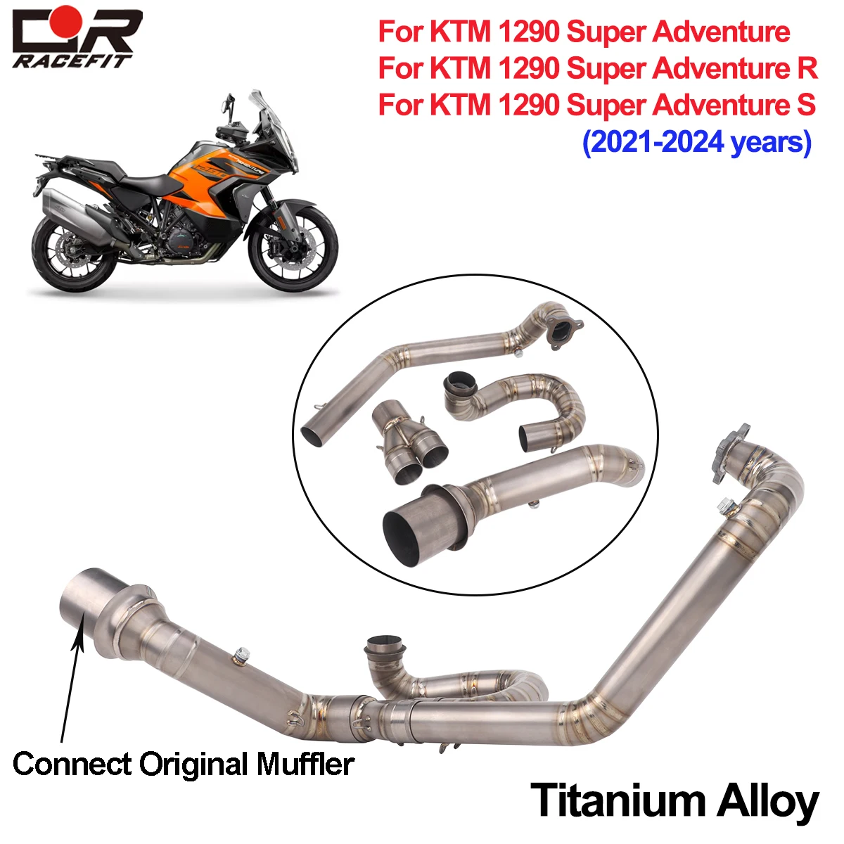 Надевается для KTM 1290 Super Adventure R S KTM 1290 ADV DUKE 2021-2024, выхлопная труба, передняя соединительная труба, оригинальный глушитель