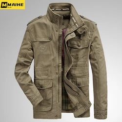 Retro Jacket Men Multi-pocket Cotton Outdoor Coats Men's Jackets Casual Autumn MA-1 Cargo Outwear 7XL Brand Male Clothes