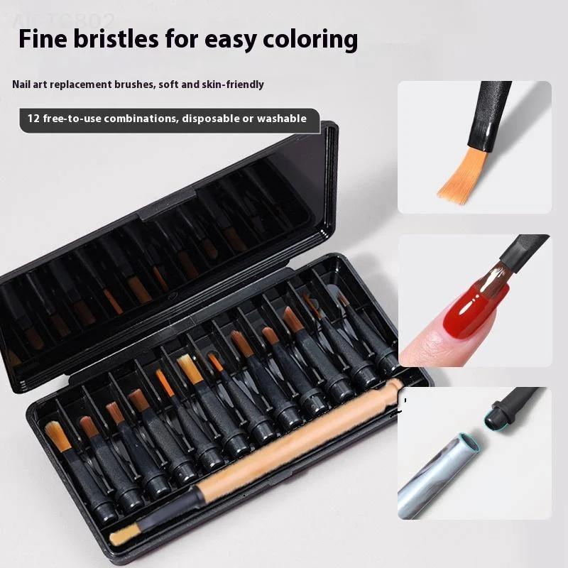 12 stks/set wegwerp nagellakborstels pen kan vervangende kop vloeibare applicators voor fototherapie manicure gereedschap