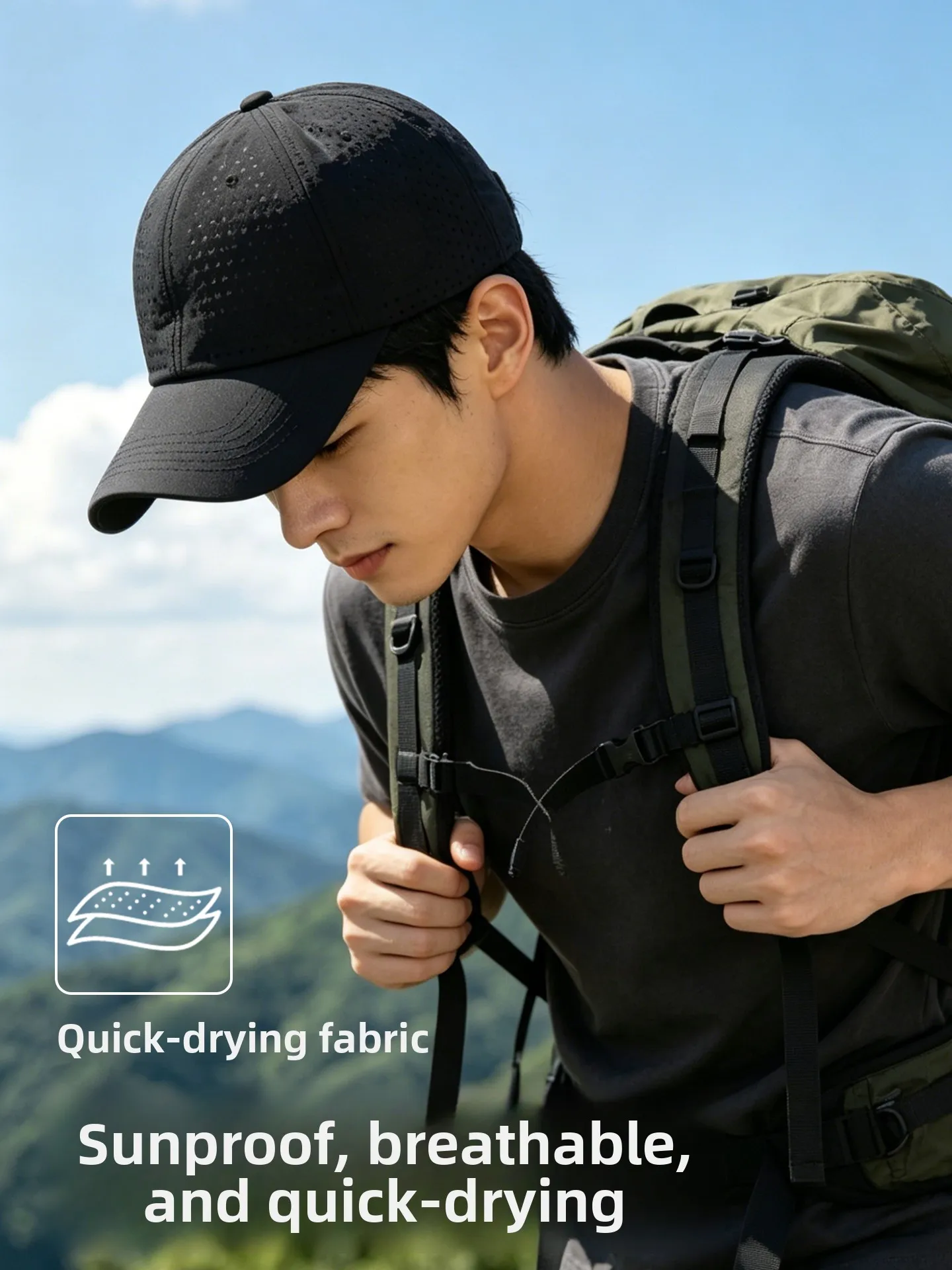 Men's Summer Thin Mesh Baseball Cap Breathable Quick Dry Outdoor Sports Hat Sun Protection Fishing Climbing Hat Wide Brim Cap