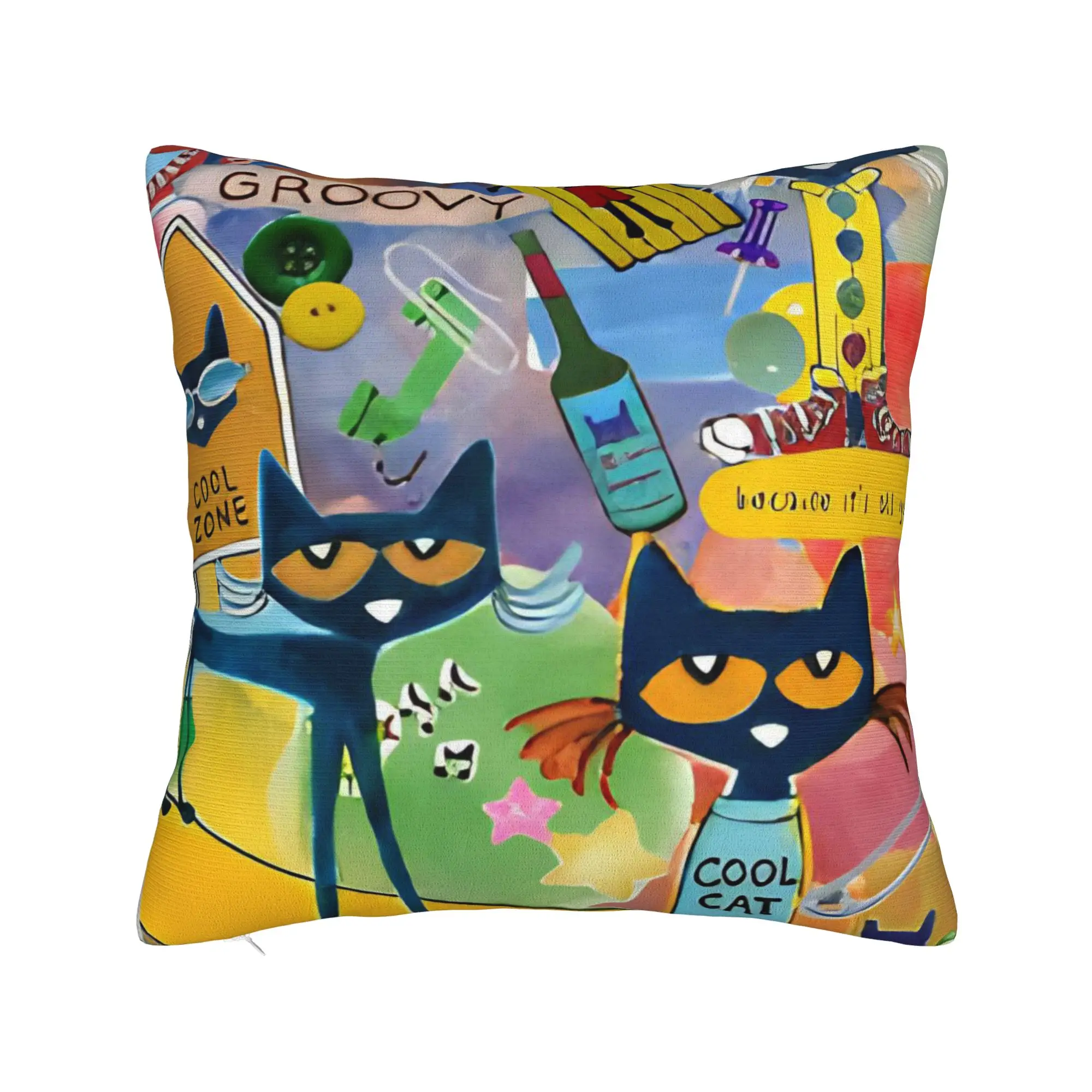 Cool Cartoon Kitten Pete the Cat Square Pillow Cases Cushion Cover Custom Zippered Decorative Pillowcase for Living Room 40x40cm