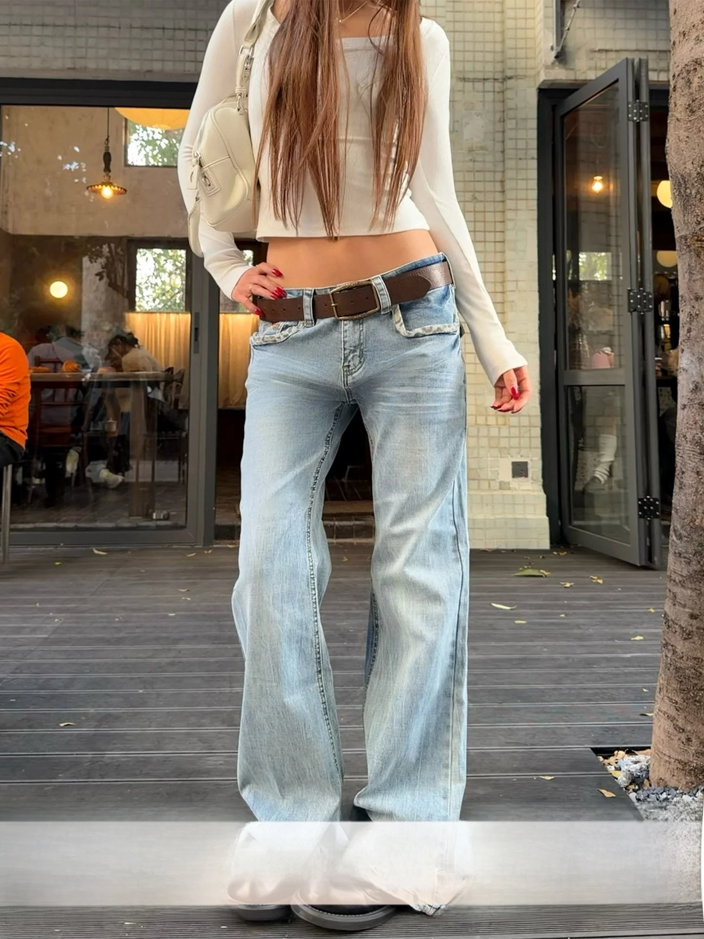 

Ретро-синие джинсы с низкой талией, прямые, зауженные, женские, весенний дизайн, утягивающие брюки, модные винтажные стильные женские джинсы