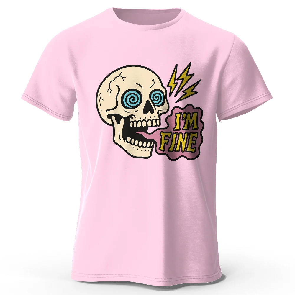 Men's I Am Fine Printed T-Shirt 100% Cotton Oversized Sarcastic Graphic Tees for Women Summer Tops Mood Streetwear view 3