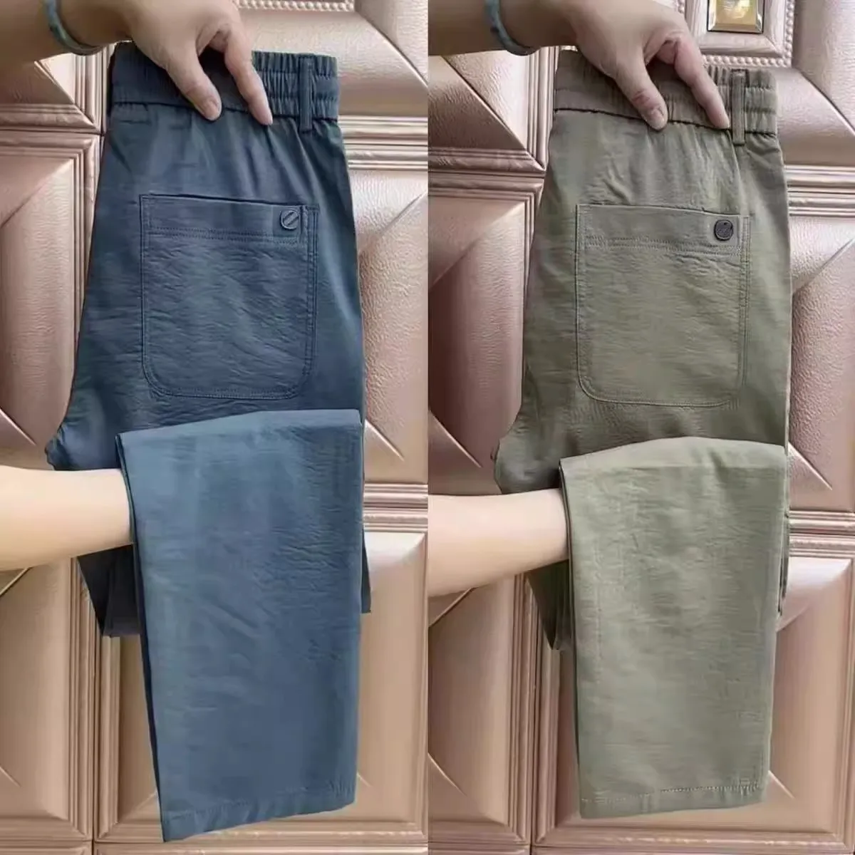 Loose Fit Ice Silk Thin Quick Dry Summer Sport Pants Men Casual Work Trousers Straight Leg Elastic Waist Long Youth Fashion